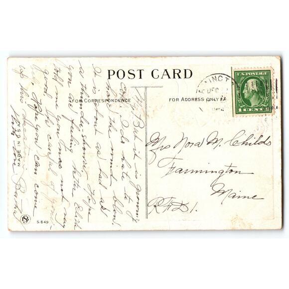 Vintage Christmas Greetings Postcard Snowy Cottage Holly Berries - Picture 2 of 2